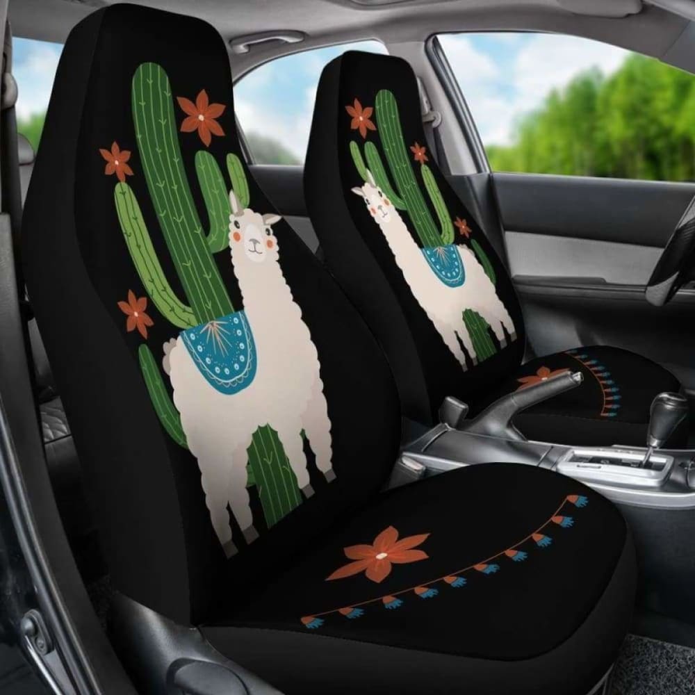 Alpaca Car Seat Covers Boho Hippie Design With Cactus And Flowers 105905 - YourCarButBetter