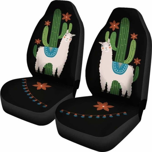 Alpaca Car Seat Covers Boho Hippie Design With Cactus And Flowers 105905 - YourCarButBetter