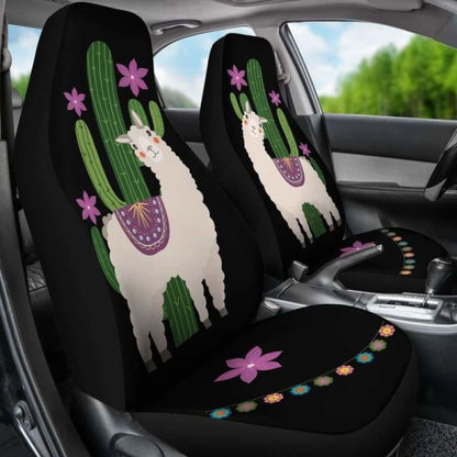Alpaca Car Seat Covers Boho Hippie Style Cactus And Flowers Desert Motif Purple And Black 102802 - YourCarButBetter