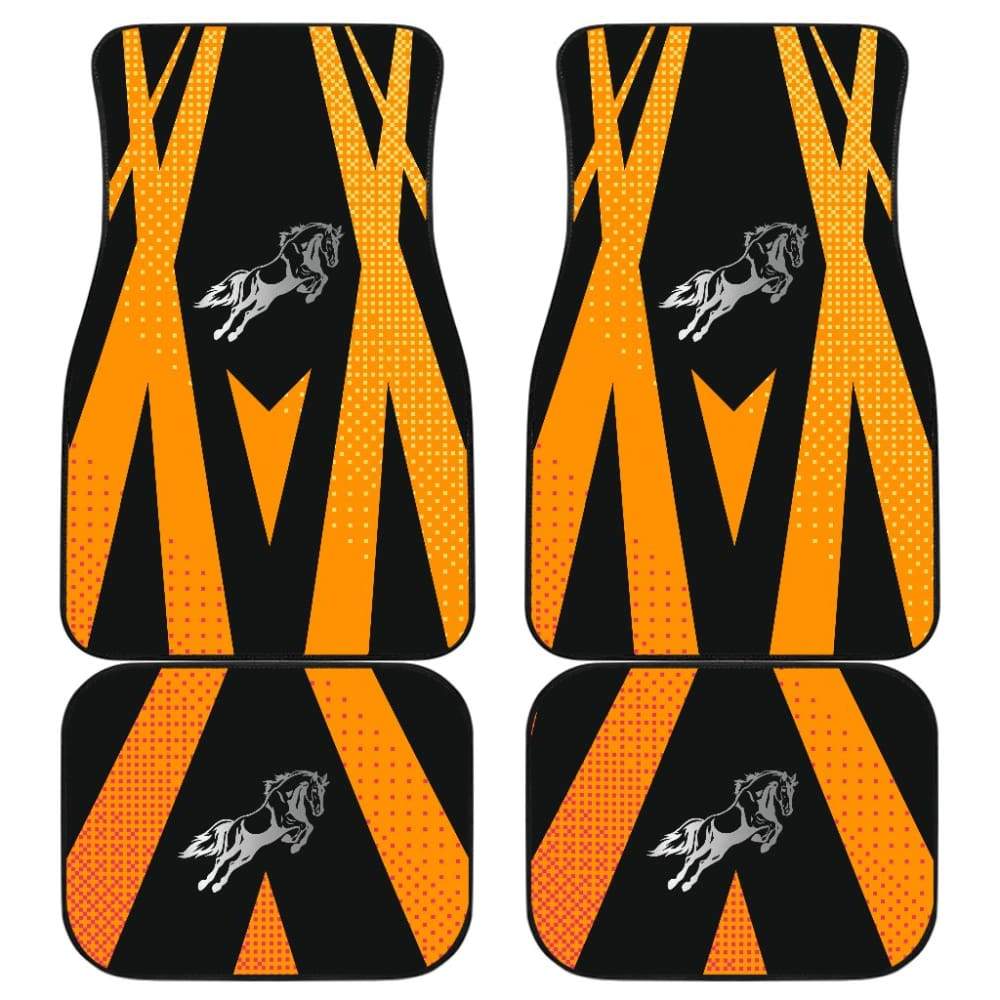 Amazing Black Orange Horse Mustang Custom Metallic Style Printed Car Floor Mats 211407 - YourCarButBetter