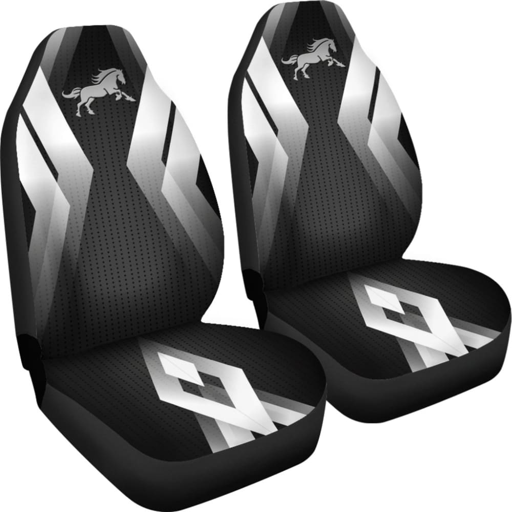 Amazing Black Silver Horse Mustang Custom Metallic Style Printed Car Seat Covers 211407 - YourCarButBetter