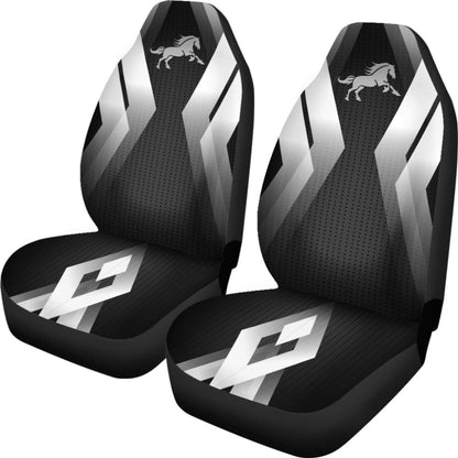 Amazing Black Silver Horse Mustang Custom Metallic Style Printed Car Seat Covers 211407 - YourCarButBetter
