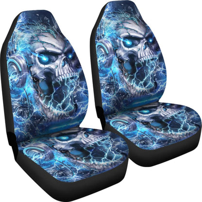 Amazing Blue Music Headphone Gothic Skull Car Seat Covers 211804 - YourCarButBetter