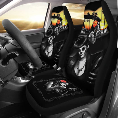 Amazing Couple Love Calavera Sugar Skull Style Car Seat Covers 211004 - YourCarButBetter