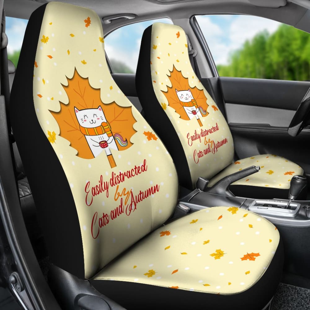 Amazing Easily Distracted By Cats And Autumn Gift Ideas Car Seat Covers 210205 - YourCarButBetter
