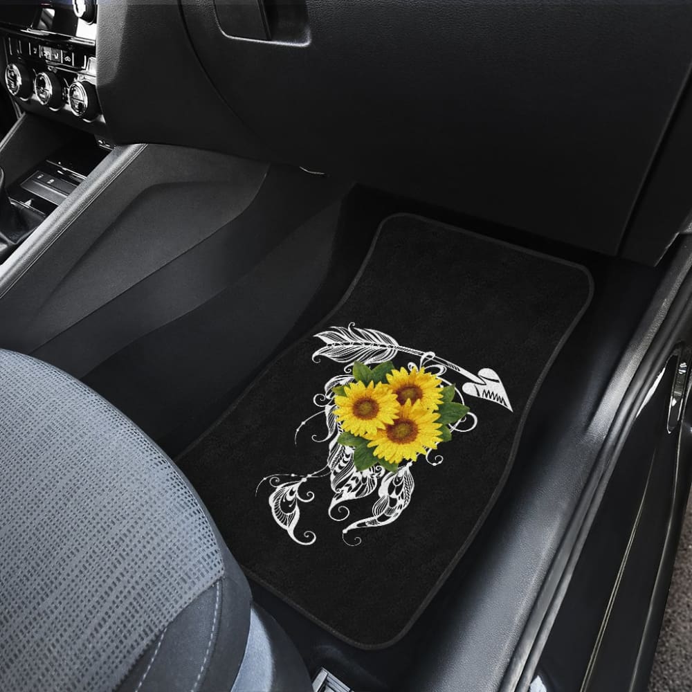 Amazing Gift Ideas Sunflower Native American Pattern Black Background Car Floor Mats 212204 - YourCarButBetter