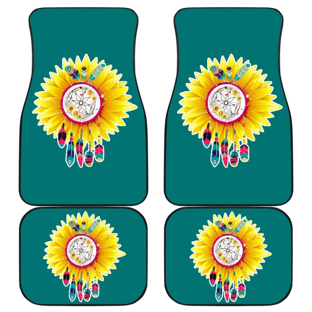 Amazing Gift Ideas Sunflower Native American Pattern Teal Background Car Floor Mats 212204 - YourCarButBetter