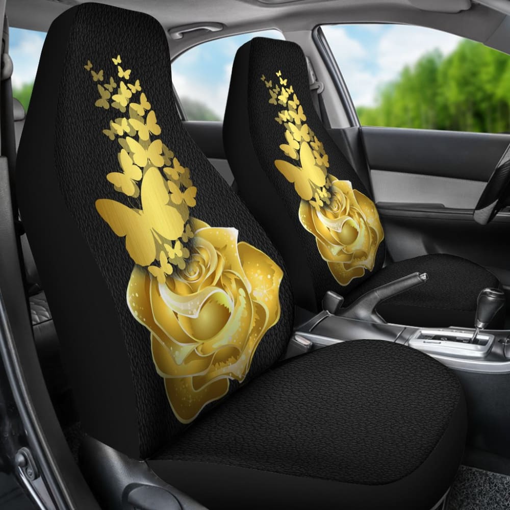 Amazing Golden Rose and Butterfly Car Seat Covers 210902