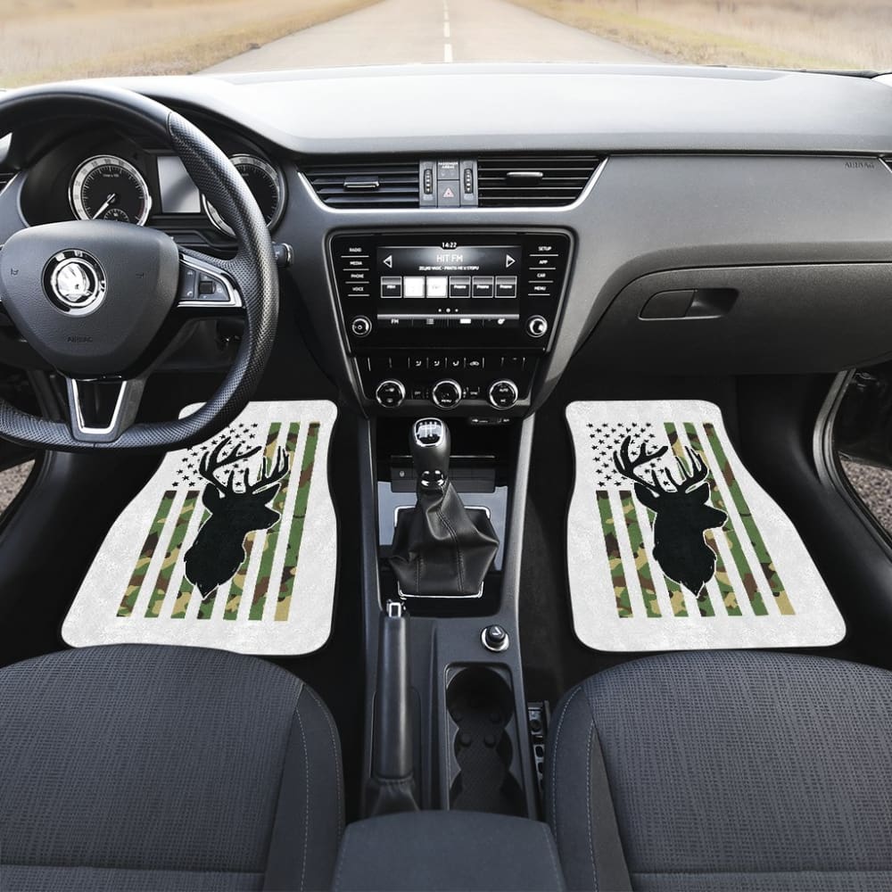 Amazing Green American Flag Deer Hunting Car Floor Mats 211803 - YourCarButBetter