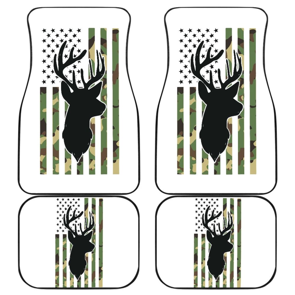 Amazing Green American Flag Deer Hunting Car Floor Mats 211803 - YourCarButBetter