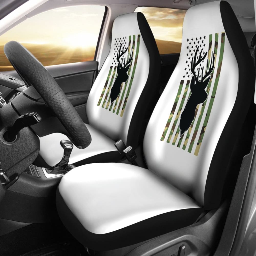Amazing Green American Flag Deer Hunting Car Seat Covers 211803 - YourCarButBetter