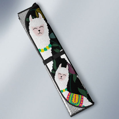 Amazing Llama Chalky Style Black Flowers Car Auto Sun Shades 211001 - YourCarButBetter