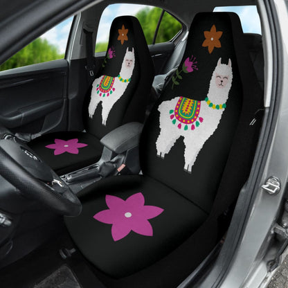 Amazing Llama Chalky Style Black Flowers Car Seat Covers Custom 1 211001 - YourCarButBetter