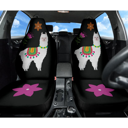 Amazing Llama Chalky Style Black Flowers Car Seat Covers Custom 1 211001 - YourCarButBetter