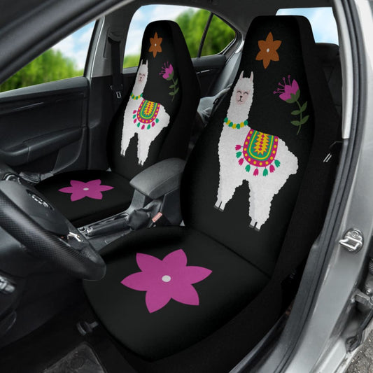 Amazing Llama Chalky Style Black Flowers Car Seat Covers Custom 2 211001 - YourCarButBetter