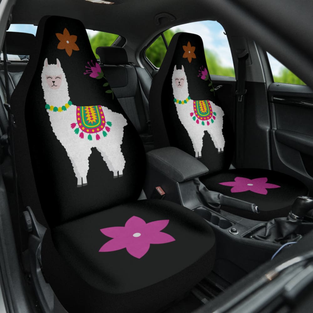 Amazing Llama Chalky Style Black Flowers Car Seat Covers Custom 2 211001 - YourCarButBetter