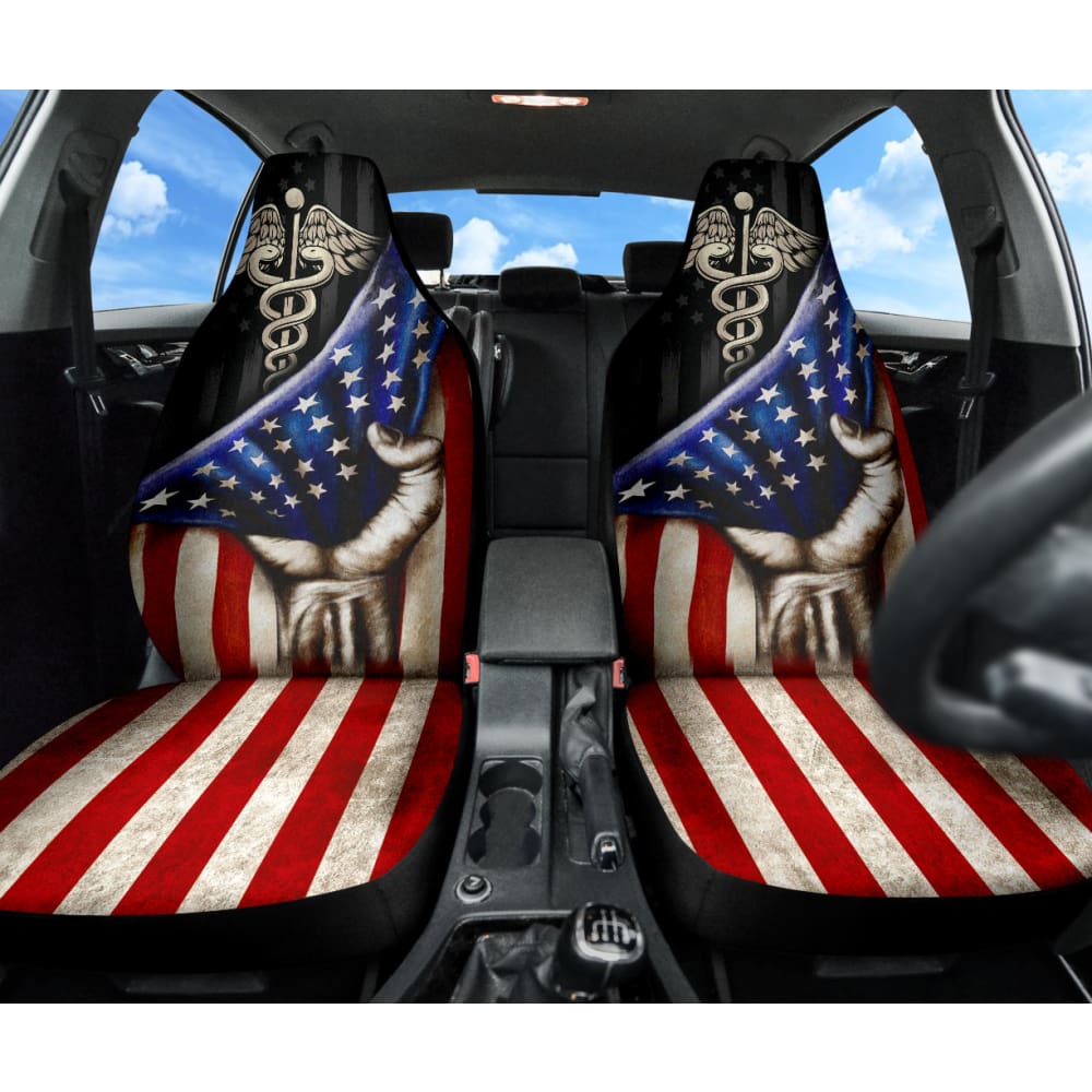 Amazing Patriot Nurse American Flag Car Seat Covers 210401 - YourCarButBetter