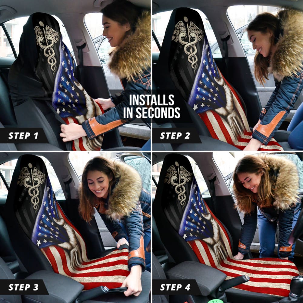 Amazing Patriot Nurse American Flag Car Seat Covers 210401 - YourCarButBetter
