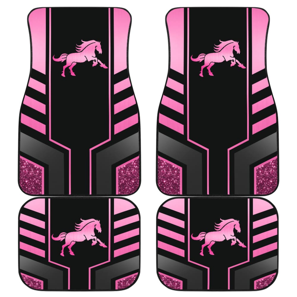 Amazing Pink Black Horse Mustang Custom Metallic Style Printed Car Floor Mats 211901 - YourCarButBetter