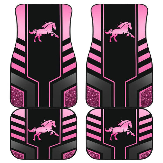 Amazing Pink Black Horse Mustang Custom Metallic Style Printed Car Floor Mats 211901 - YourCarButBetter