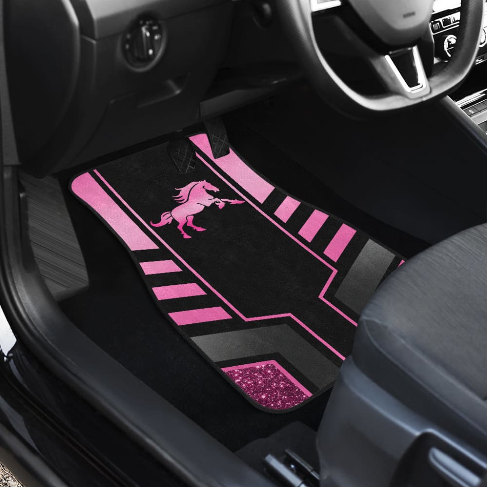Amazing Pink Black Horse Mustang Custom Metallic Style Printed Car Floor Mats 211901 - YourCarButBetter