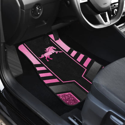 Amazing Pink Black Horse Mustang Custom Metallic Style Printed Car Floor Mats 211901 - YourCarButBetter