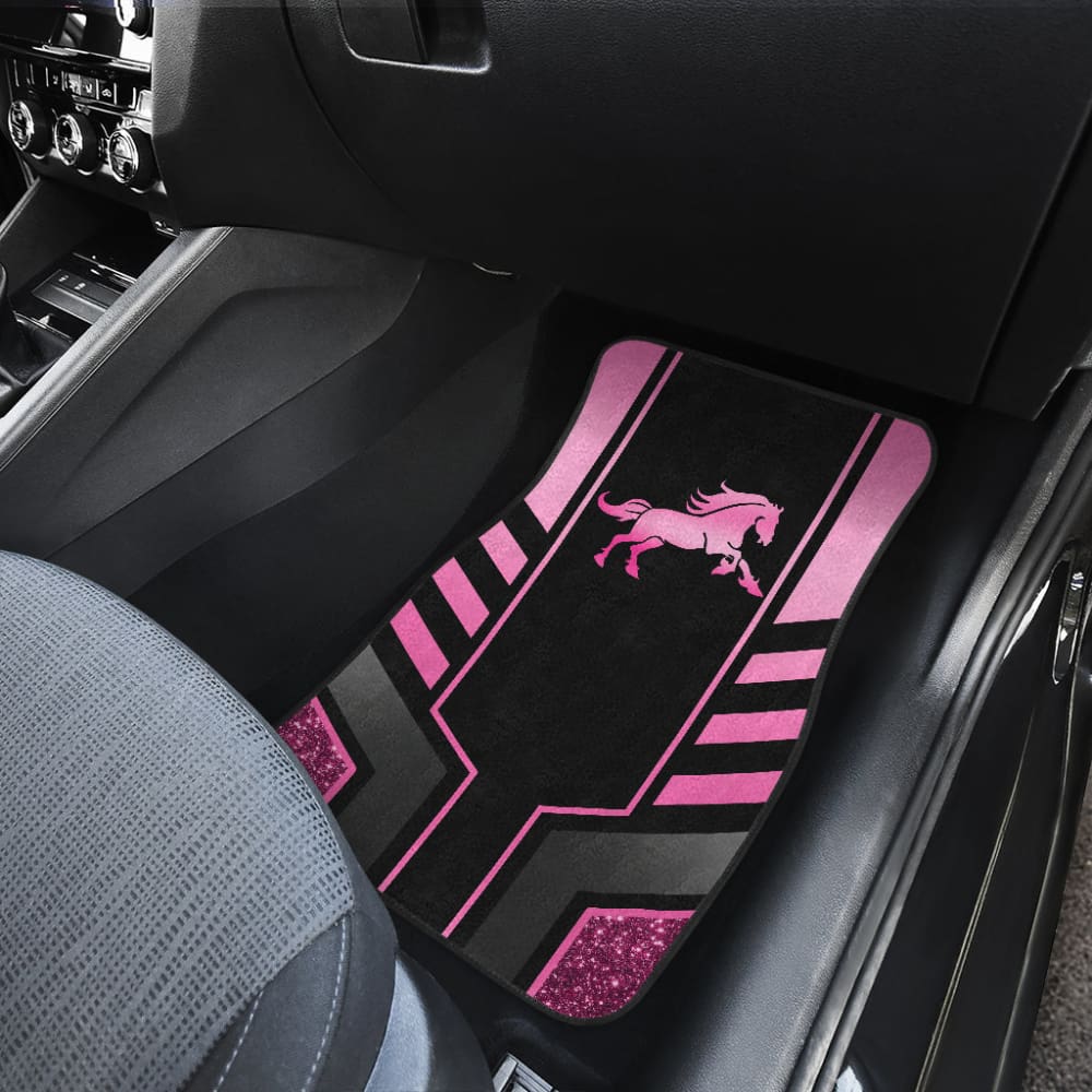 Amazing Pink Black Horse Mustang Custom Metallic Style Printed Car Floor Mats 211901 - YourCarButBetter