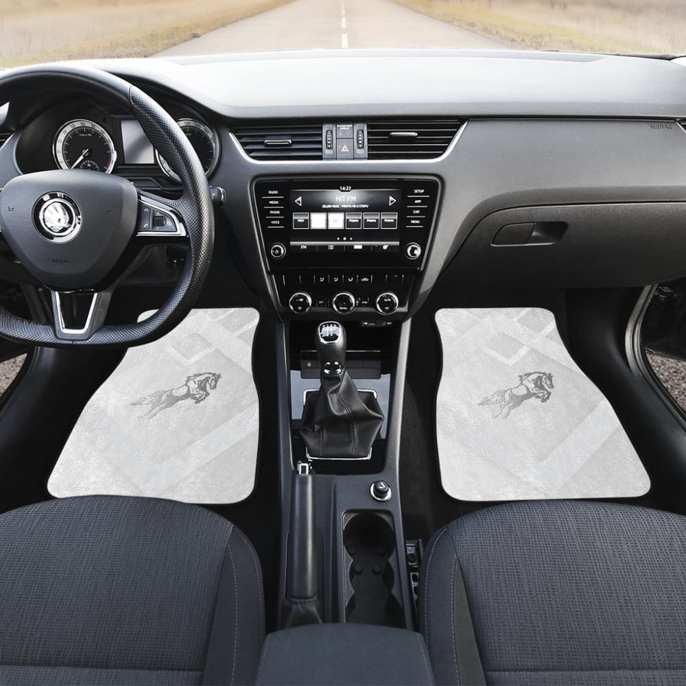 Amazing Shine Silver Horse Mustang Custom Metallic Style Printed Car Floor Mats 211407 - YourCarButBetter