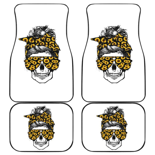 Amazing Skulls With Glasses And Bandana Sunflower Car Floor Mats 212101 - YourCarButBetter