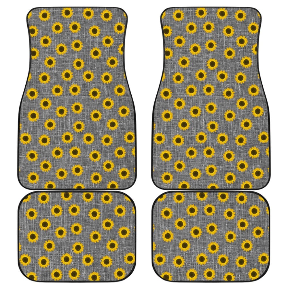 Amazing Sunflower Pattern Gray Burlap Background Car Floor Mats 211406 - YourCarButBetter