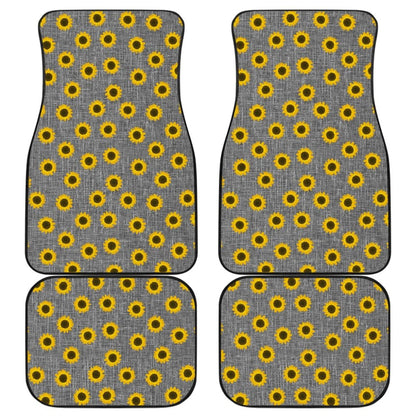 Amazing Sunflower Pattern Gray Burlap Background Car Floor Mats 211406 - YourCarButBetter