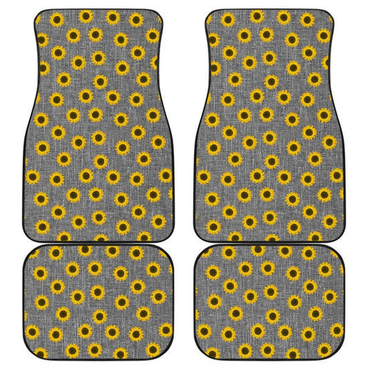 Amazing Sunflower Pattern Gray Burlap Background Car Floor Mats 211406 - YourCarButBetter