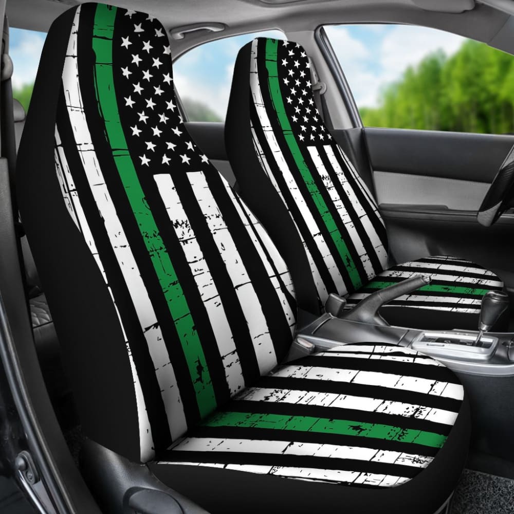 Amazing Thin Green Gray Line American Flag Car Seat Covers 212703 - YourCarButBetter