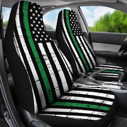 Amazing Thin Green Gray Line American Flag Car Seat Covers 212703 - YourCarButBetter