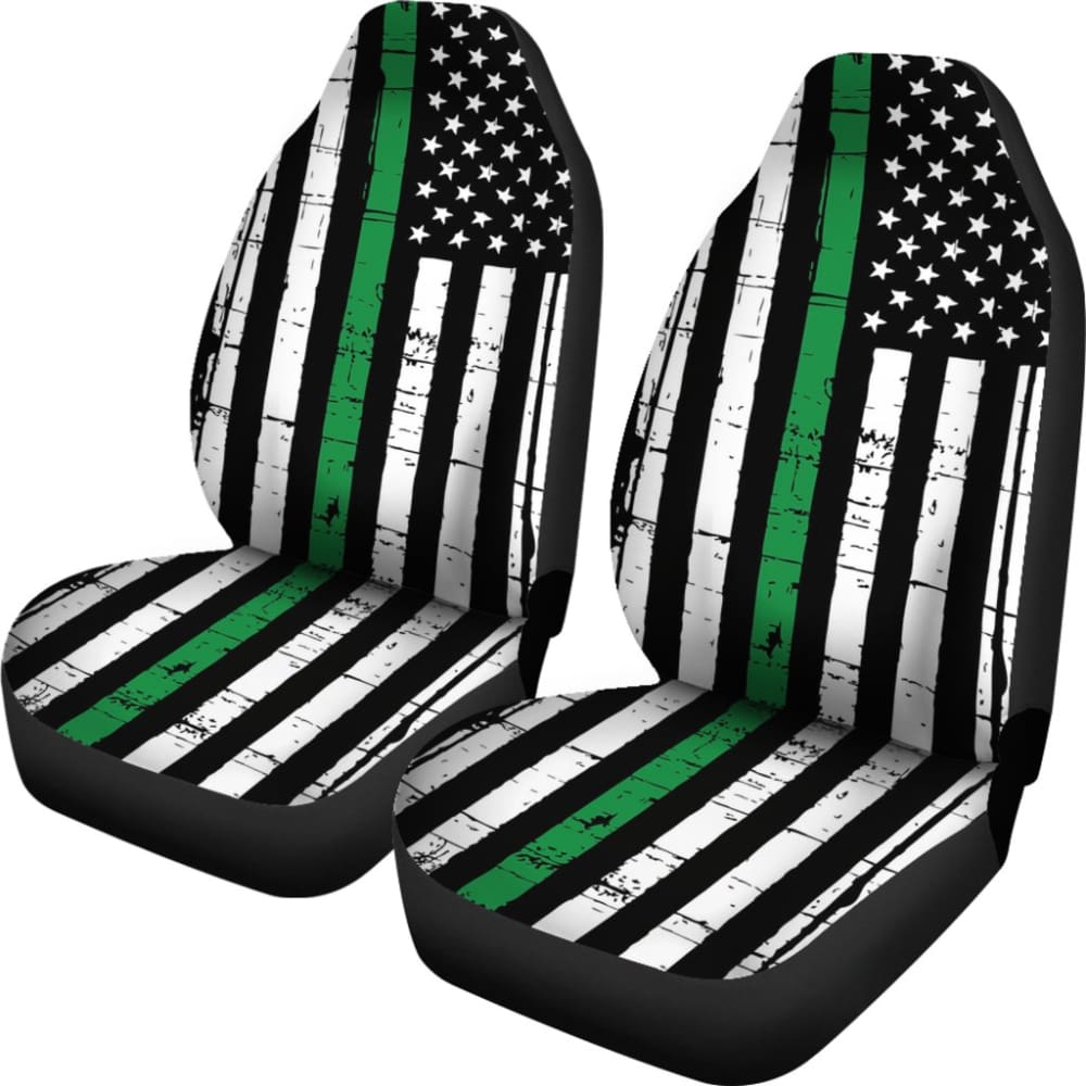 Amazing Thin Green Gray Line American Flag Car Seat Covers 212703 - YourCarButBetter