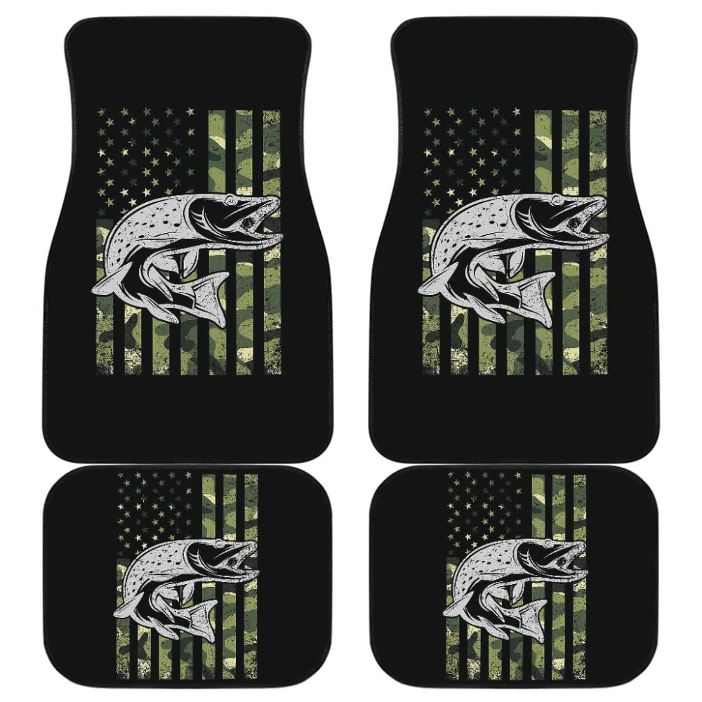 Amazing Trout Fish Custom Green American Flag Car Floor Mats 211803 - YourCarButBetter
