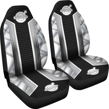 Amazing Volvo White Black Themed Printed Car Seat Covers 210901 - YourCarButBetter