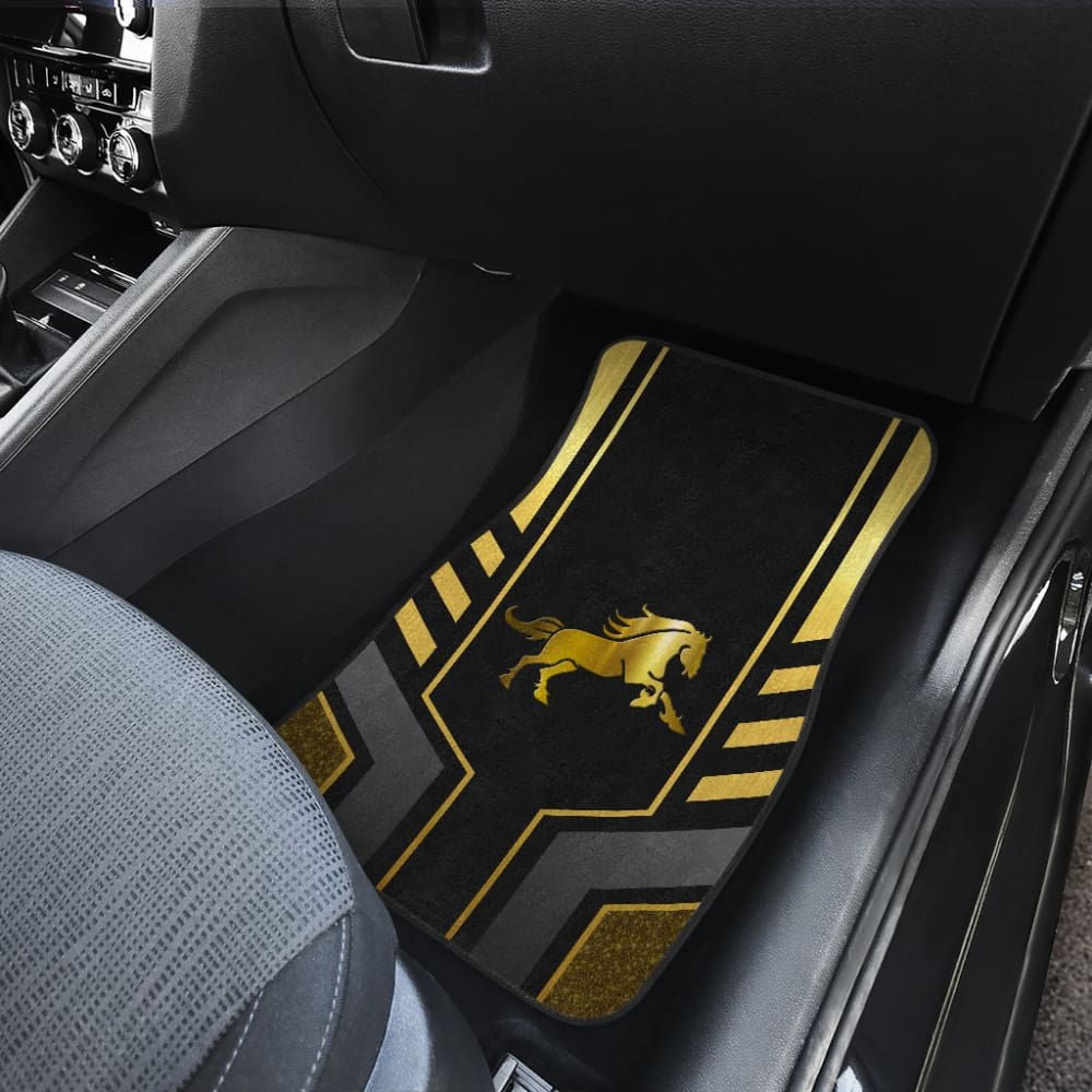 Amazing Yellow Black Horse Mustang Custom Metallic Style Printed Car Floor Mats 211407 - YourCarButBetter