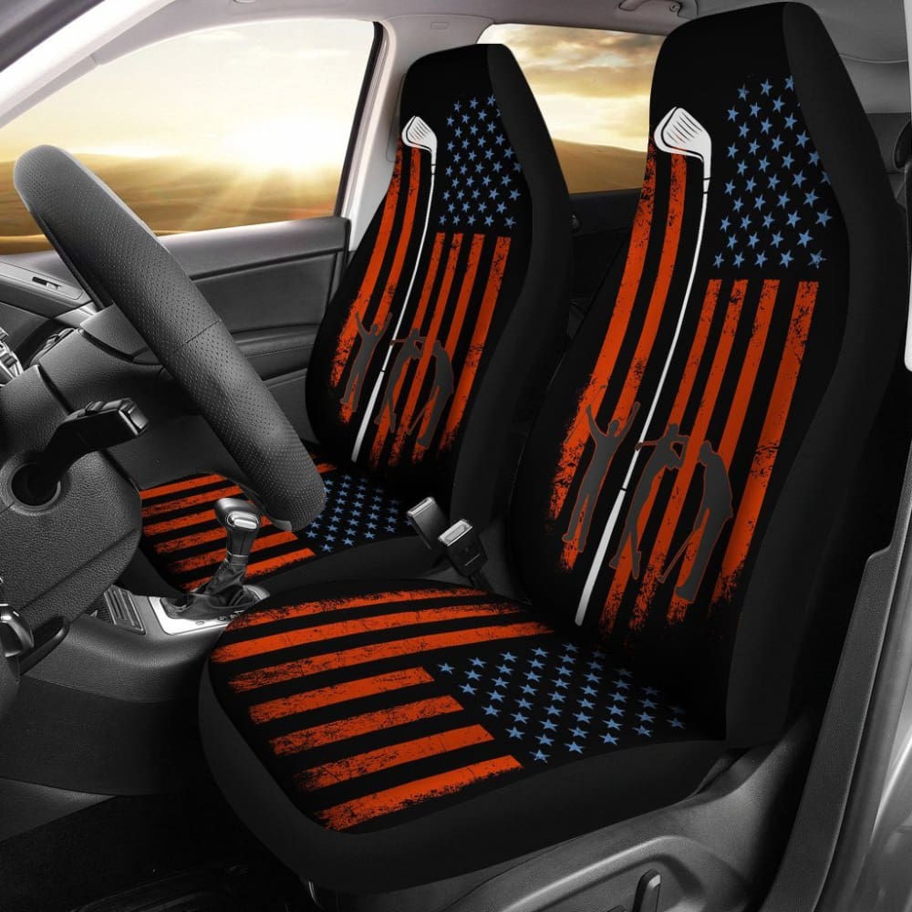 American Flag With Golf Club Car Seat Covers 103131 - YourCarButBetter