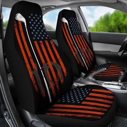 American Flag With Golf Club Car Seat Covers 103131 - YourCarButBetter