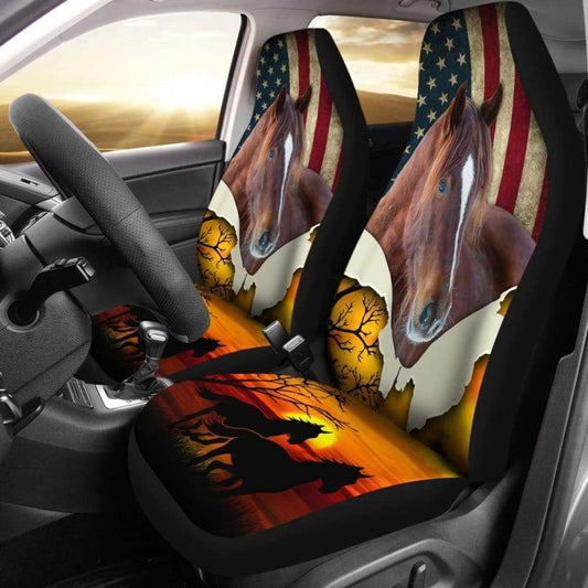 American Horse With Beautiful Sunset Car Seat Covers 231007