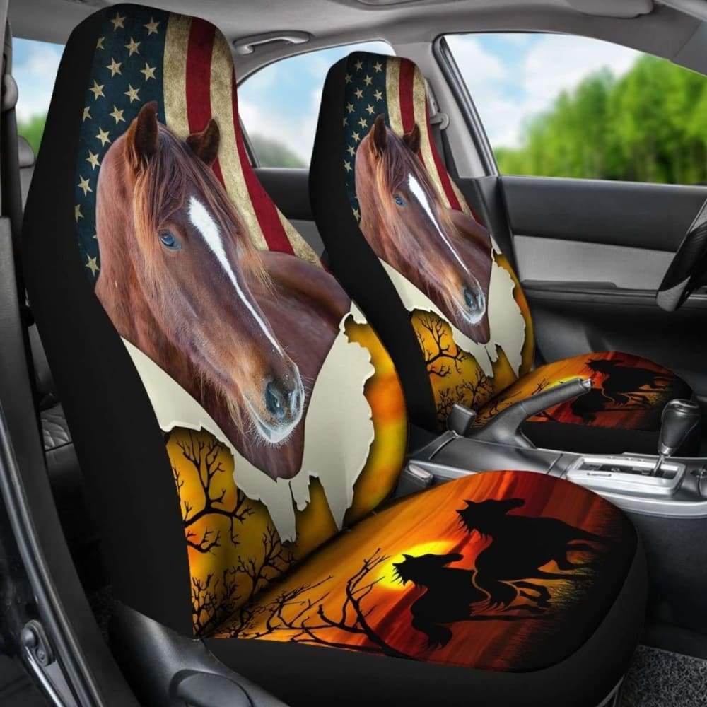 American Horse With Beautiful Sunset Car Seat Covers 231007
