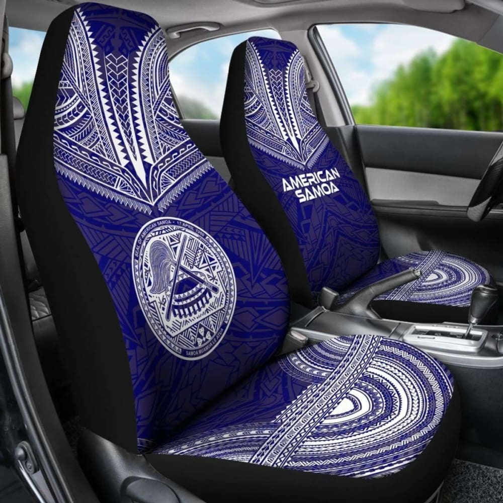 American Samoa Car Seat Cover - American Samoa Seal Polynesian Chief Tattoo Red Version Blue - 10 174914 - YourCarButBetter