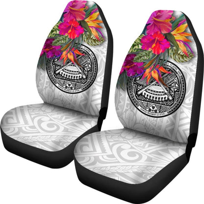 American Samoa Car Seat Covers Hibiscus Polynesian Pattern White - 093223 - YourCarButBetter