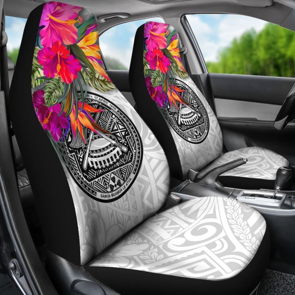 American Samoa Car Seat Covers Hibiscus Polynesian Pattern White - 093223 - YourCarButBetter
