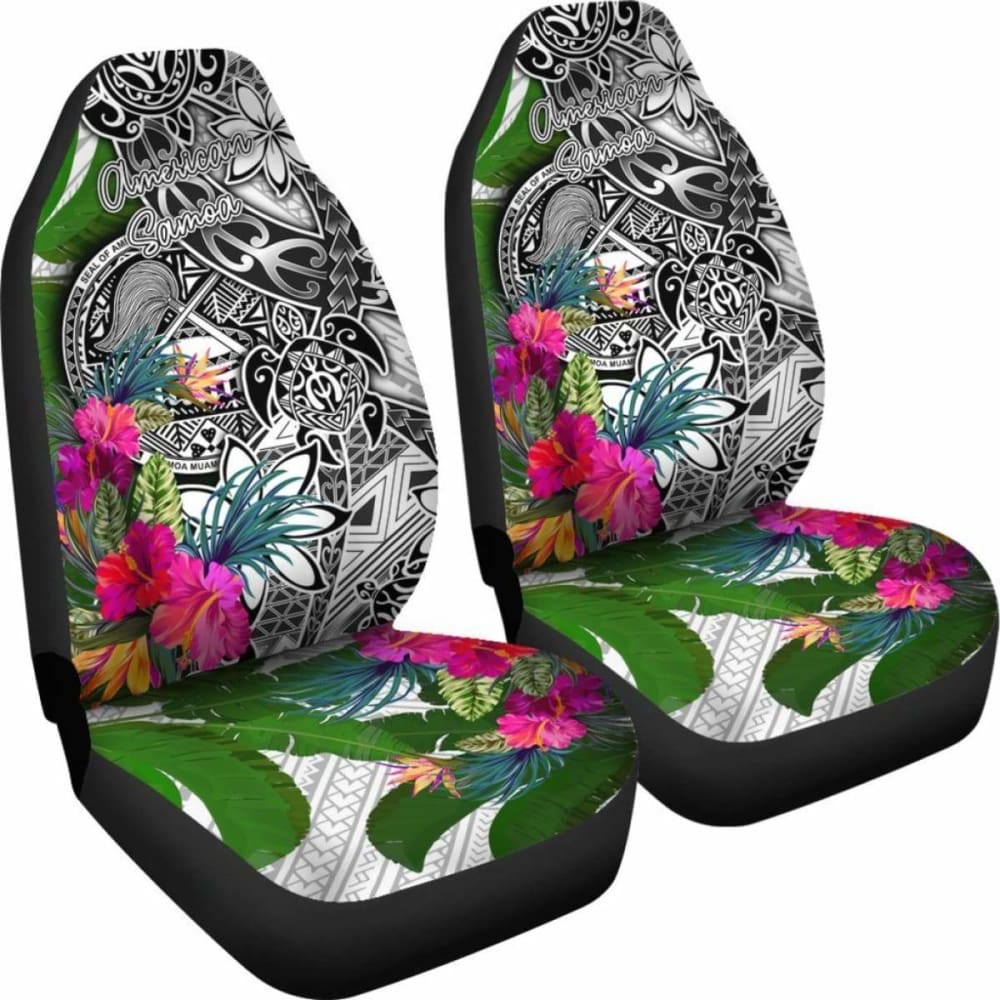 American Samoa Car Seat Covers White - Turtle Plumeria Banana Leaf - 091114 - YourCarButBetter