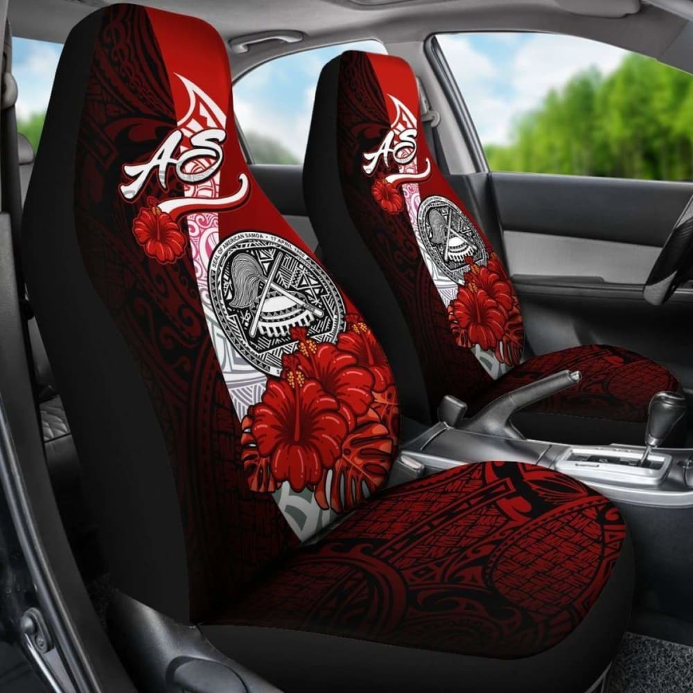 American Samoa Polynesian Car Seat Covers - Coat Of Arm With Hibiscus - 232125 - YourCarButBetter