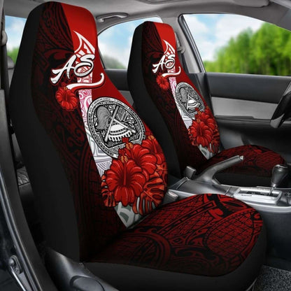 American Samoa Polynesian Car Seat Covers - Coat Of Arm With Hibiscus - 232125 - YourCarButBetter