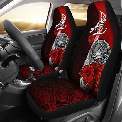 American Samoa Polynesian Car Seat Covers - Coat Of Arm With Hibiscus - 232125 - YourCarButBetter