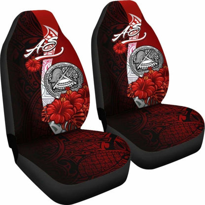 American Samoa Polynesian Car Seat Covers - Coat Of Arm With Hibiscus - 232125 - YourCarButBetter